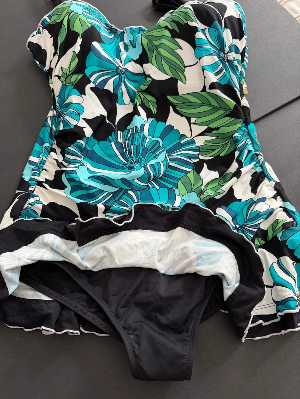 Beach House One-Piece Swim suit Teal, Green & Black Floral